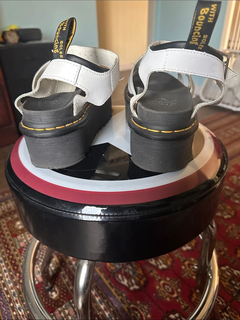 Dr. Martens White Leather Strappy Platform Sandals with Black Sole - Blaire Quad